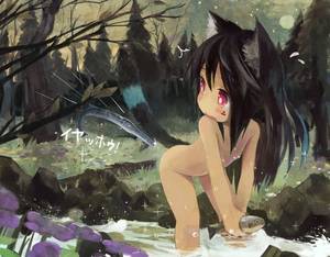 black anime characters nude - animal_ears bare_shoulders black_hair blush_stickers cat_ears cat_tail  dark_skin fish forest loli long_hair nature nude original paprika_shikiso  red_eyes ...