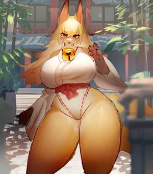 Female Anthro Fox Porn - 180894 - suggestive, artist:museuk, canine, fox, mammal, anthro, bell,  breasts, collar, female, huge breasts, kemono, shrine maiden, solo, solo  female, thick thighs, thighs, wide hips - Furbooru