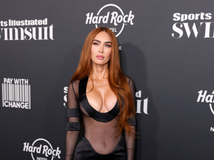 megan fox hardcore sex party - Megan Fox wears plunging sheer dress for Sports Illustrated party