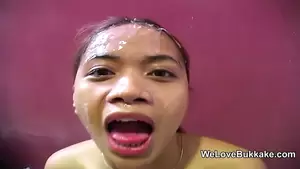 asian facial cum bukakke - Huge facial cumshots soak a tiny Asian amateur | xHamster