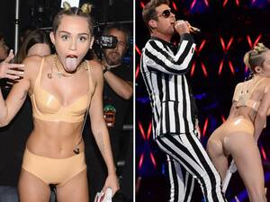 Miley Cyrus Big Tits - Miley Cyrus VMA 2013 video: Watch controversial MTV performance in nude PVC  bikini - Mirror Online