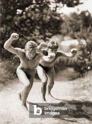 free nudist anude - Image of Young naturists in a race, FreikÃ¶rperkultur, c.1930 (b/w photo) by  Riebicke, Gerhard (1878-1957)