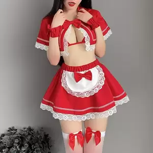 Christmas Maid Porn - Porn Women Sexy Lingerie Maid Uniform Outfits Cosplay Exotic Costumes  Christmas Red Santa Open Chest With Lace Skirt - Exotic Costumes -  AliExpress