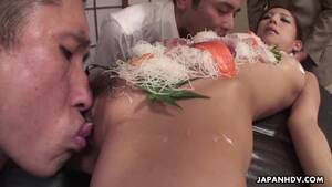 japanese nude food - Japanese secretary covered with food and her colleagues lick her
