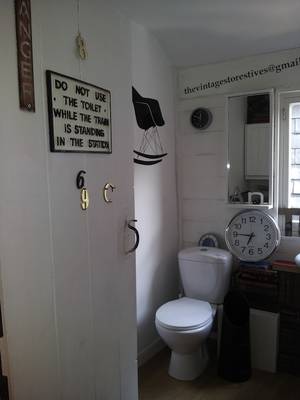 Bidet Toddler Porn - Loved the excellent bathroom door sign. And a big bathroom clock is an  unusual touch that really works, especially with the gentle railway theme.