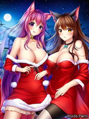 animated cat porn lesbian - Porn image of nightgown lesbian anime cat ears transparent partially nude  20 santa created by AI