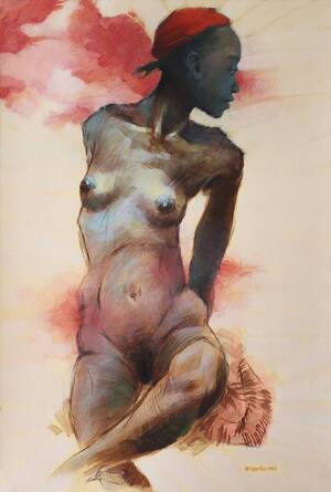 Black Porn Paintings - Restive Nude Painting by Nicholas Robertson | Saatchi Art