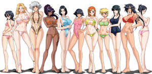 Bleach Porn Wallpaper - Bleach Girls Line-up Wallpaper - school uniform, stockings, swimsuits,  yukata - IMHentai