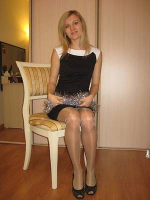 brunette pantyhose upskirt - Cute blonde teen in minidress, shiny tights / pantyhose and heels