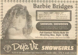 Barbie Bridges Porn Cheerleader - Deja Vu's original newspaper ad that ran in The Tennessean, promoting  Barbie's appearance