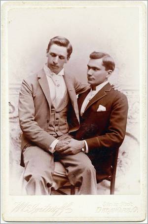 1940s Vintage Gay Men Porn - Homo History: Vintage cabinet card photo of man sitting on another man's  lap from Delaware, Ohio