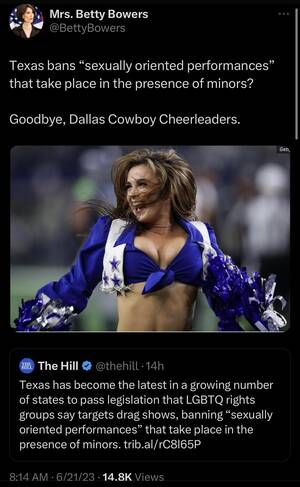 Dallas Cheerleaders Porn Captions - Texas bans â€œsexually oriented performancesâ€ that take place in the presence  of minors? Goodbye, Dallas Cowboy Cheerleaders. : r/WhitePeopleTwitter