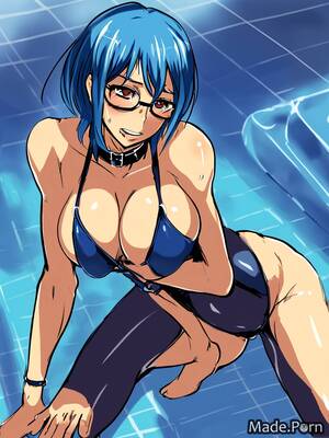 Blue Hair Glasses Porn - Porn image of skinny blue hair 40 short hair glasses collar one piece  swimsuit created by AI