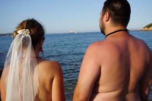married nudist couples nude photo - Naturist couple have naked wedding wearing just a veil and a bow tie |  Metro News