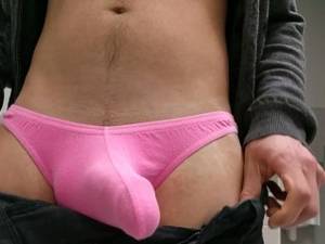 Male Thong Bulge - Showing off my pink thong bulge in the gym locker room