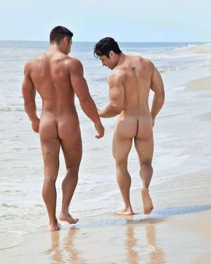 nude ass couples - 2 Sexy Muscle Guys on the Beach Nude showing their Hot Asses Butts