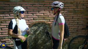 Lesbian Squirt Mountain Bike - Energized females interrupt their bike ride for some naughty lezzie  softcore - Hell Moms