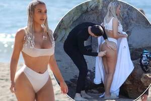 kim kardashian naked beach - Kim Kardashian has her thong-clad bum massaged by assistant ahead of topless  photo shoot - Mirror Online