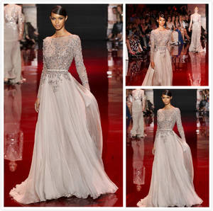 Evening Wear Porn - latest design formal ladies long heavy beaded embroidered lace silver gray  long sleeve evening dress porn