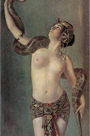 Ancient Egyptian Women Nude Porn - Semi-Naked Egyptian Woman with Python' Art Print | Art.com