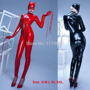 gloves black and red - Hot Selling Catsuit 3PCS Bodysuit +Gloves +Mask Women Sexy Black Red  Catwomen PVC Costume