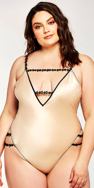 hot plus size girl nude - Plus Size Nude and Black Satin Lace Teddy | Sexy Women's Lingerie