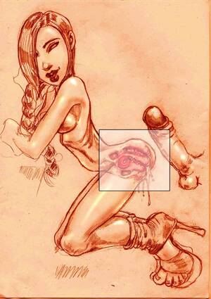 Cumshot Porn Pencil Drawings - Erotic Threesome Sex Pencil Drawings