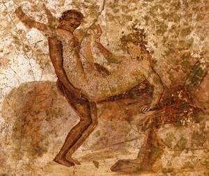 Ancient Roman Sexart - Roman fresco Found on the walls of a brothel Pompeii, Italy