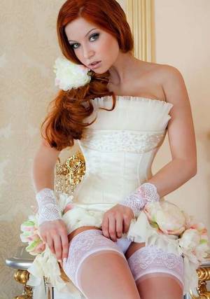 hot girl white panties - Here comes the bride, A pretty redhead, and in corset and thigh high  stockings. Looks like we won't be going out for the whole honeymoon.