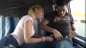 handjob in public - Busty teen gives a handjob in a van