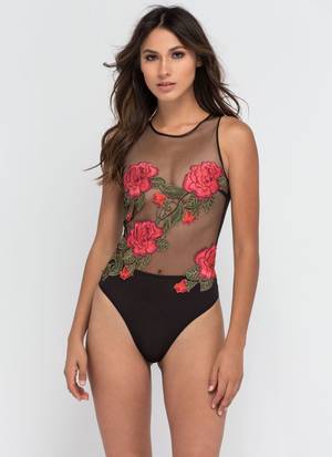 japanese ultra sheer bathing suits - coquettefashion: â€œ Flower Pose Sheer Embroidered Bodysuit â€