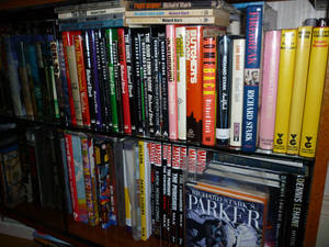 Graphic Novel Porn - And a slightly wider view, with the first Modesty Blaise novel and the  first three Fletch novels on the near end, Kingsley Amis firsts down the  other end, ...