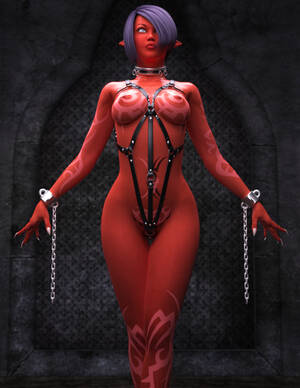 Devil Tits - Sexy devil lady with her big 3D boobs covered with tattoos