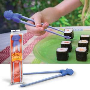 demonstrates chopsticks - Each sturdy set of Chimp Sticks is fun to hold, easy to use, and the  closest thing you'll get to being allowed to eat with your hands.