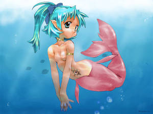 Anime Mermaid Hentai Sex - blue_eyes blue_hair breasts flat_chest mermaid nipples nude original  ponytail underwater water