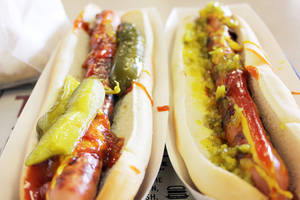 Hot Food Porn - Because just one foot long hot dog wouldn't allow me all the topping  combinations I wanted, I went for two: one with pickles and Ted's famous  homemade hot ...