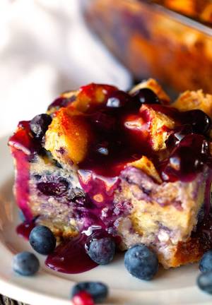 morning breakfast - Overnight Blueberry French Toast Casserole by deliciouslyyum #French_Toast  #Blueberries #Overnight. Breakfast ItemsMorning ...