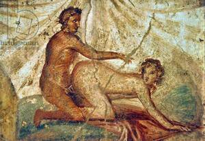 Ancient Roman Pornography - Image of Fresco from Pompei: Erotic scene, Roman art. Man and woman by Roman  (1st century AD)