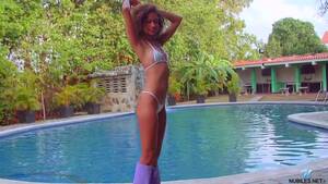 ebony teen bikini - Sexy black ebony teen in bikini posing nude and masturbate on poolside -  Karo Lander - SD 480p