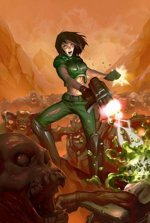 Female Doom Guy Doom Porn - Remember the famous cover of the first DOOM-game? Old pose, female  Spacemarine and some monsters from the upcoming DOOM!