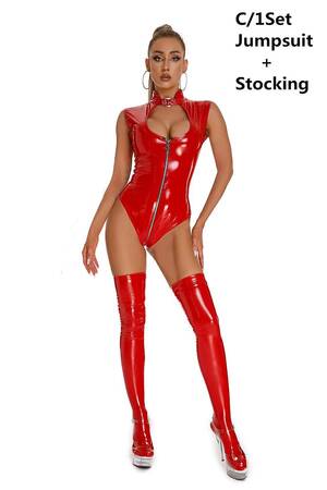 hot whores in red latex - Women Sexy Wetlook Leather Bodysuit Female Erotic Porn Zipper Open Crotch  Glossy Shaping Latex Catsuit Below Crotchless | Fruugo NZ