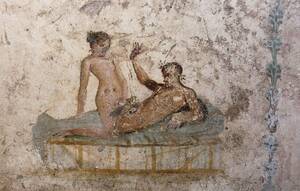 Ancient Porn Art Blowjobs - Ancient Romans were very fond of decorating the walls of their brothels  with erotic art, though it is not universally agreed upon whether the  frescoes were to arouse the customers or were
