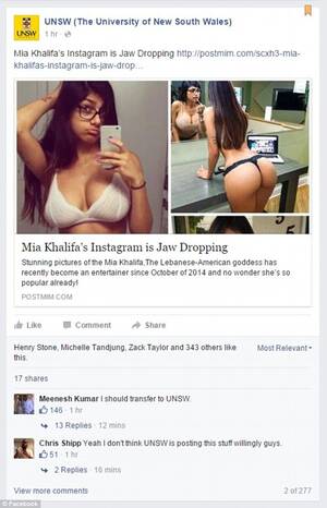 French Porn Meme - UNSW shares images of Mia Khalifa and Kim Kardashian | Daily Mail Online