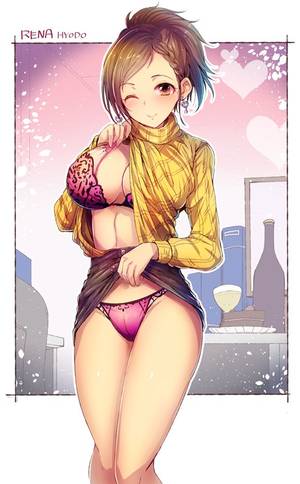 hentai upskirt lifts skirt - alcohol blush book braid breasts brown eyes brown hair brown skirt cake  chair champagne champagne bottle character name cleavage clothes lift cup  denim ...