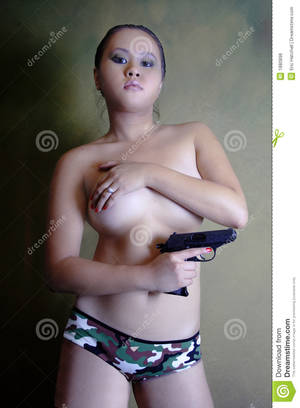 anime gun nude - Angry, Nude Girl with a Gun held to her Breast