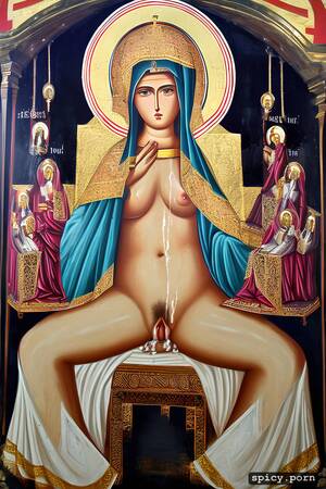 Byzantine Porn - Image of white woman, byzantine fresco art, dripping cum, naked female  saint in orthodox church fresco - spicy.porn