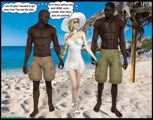 interracial beaches - 3d interracial threesome with busty blonde which fucked hard at the beach!