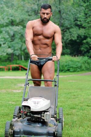 Lawn Care Porn - just mowing lawn in his underwear