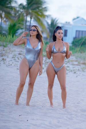 naked kim kardashian at beach - Kim Kardashian is a silver siren in metallic bikini as she hits the beach  in Miami | The Irish Sun