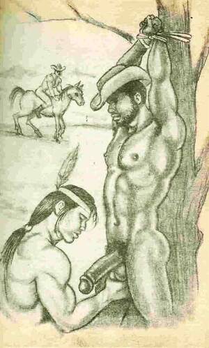 Cowboy Cartoon Porn - Gay Vintage Porn - cartoon art - cowboy and Indian - tied up cowboy getting  his hung thick semihard meat inspected by a hungry brave - 1970s :  r/gay_vintage